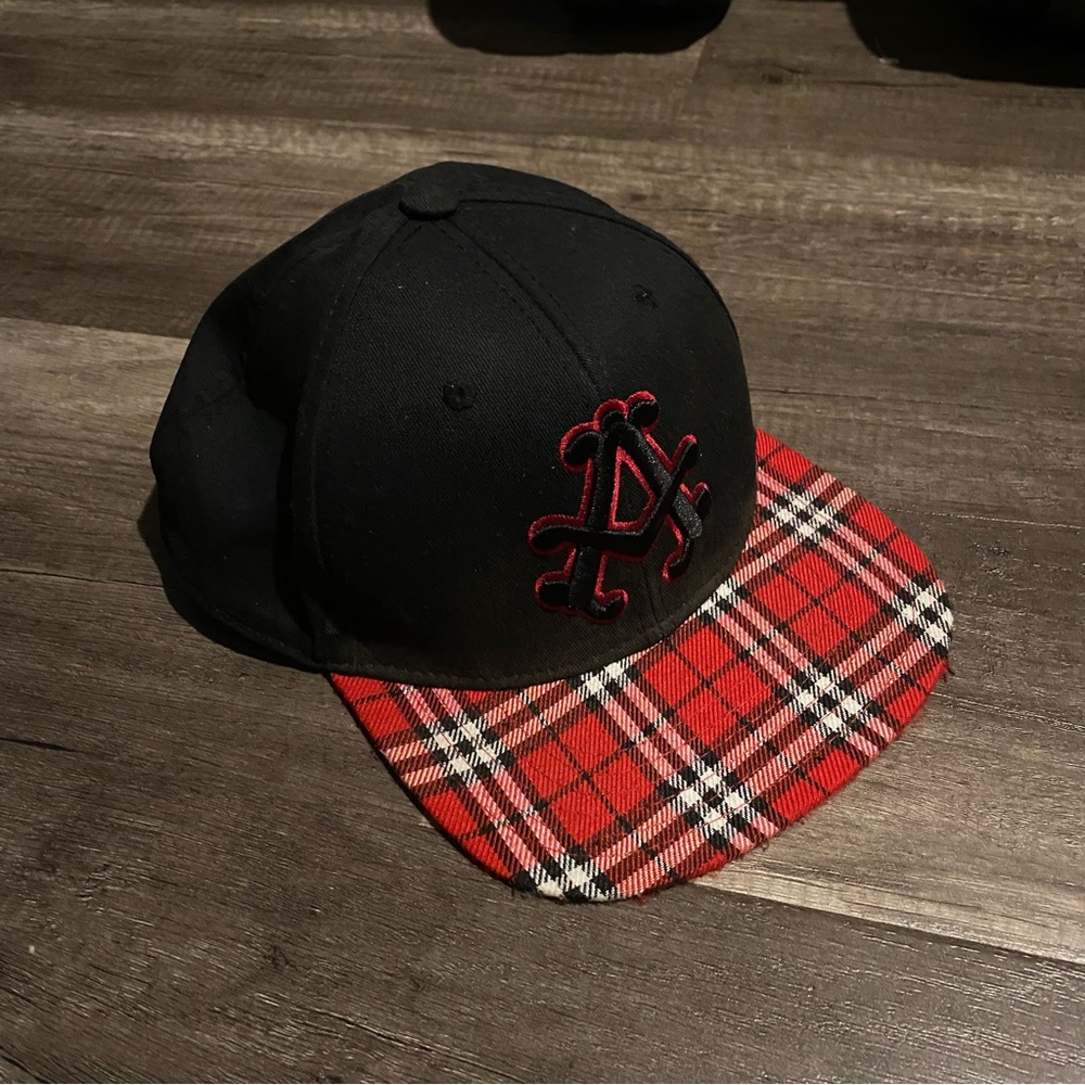 Akademiks Black and Red Plaid Snapback Hat